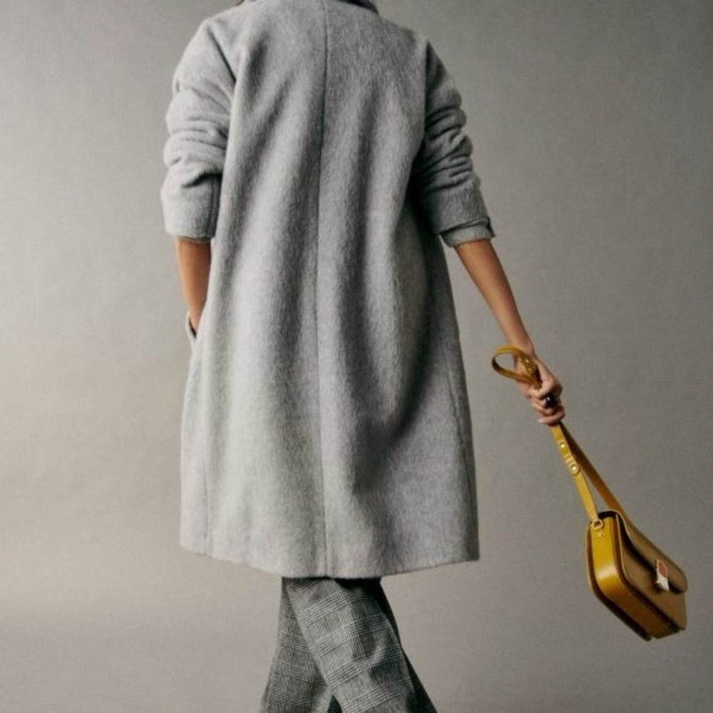 Sezane Pale Gray Double-Breasted Wool Pea Coat - Picture 2 of 10